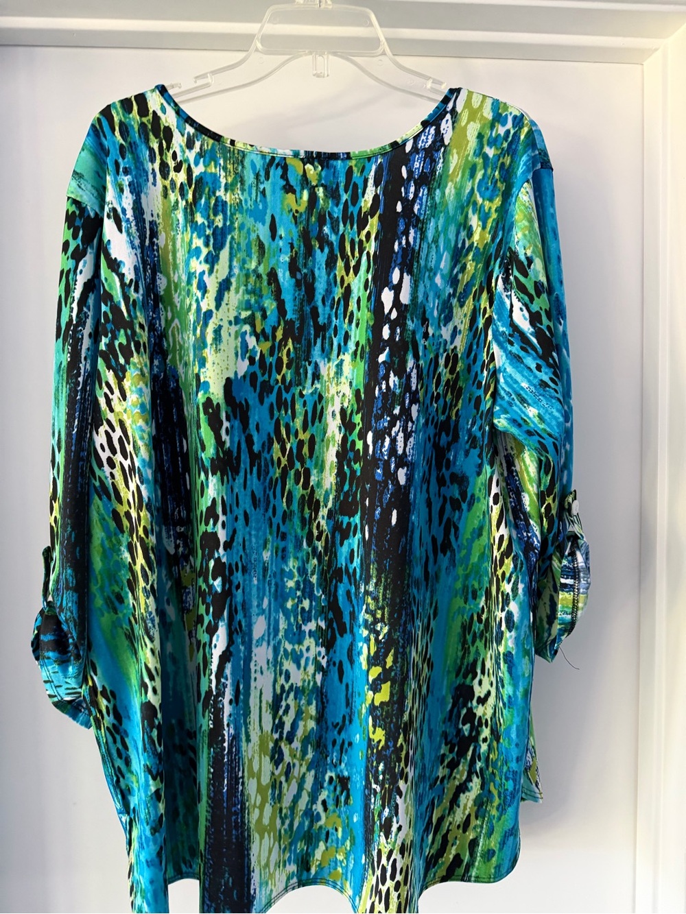 Anthony Richards Teal, Blue & Lime Abstract Animal Print Top - Picture 5 of 5
